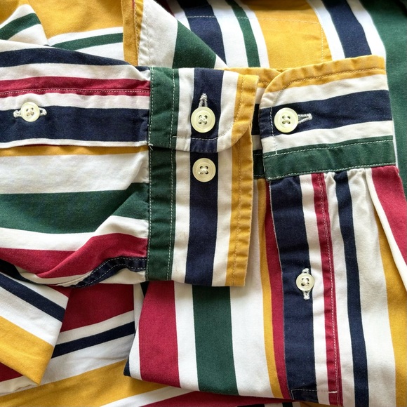 STRUCTURE 90’s Fashion Retro Color Block Stripe Printed Loose Long Sleeve Shirt - Picture 4 of 10